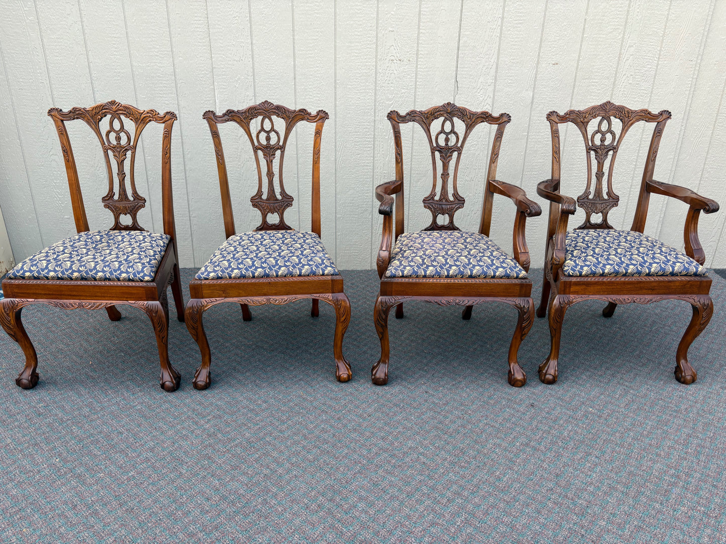Set of 4 Chippendale Style Mahogany Dining Chairs with Upholstered Seats