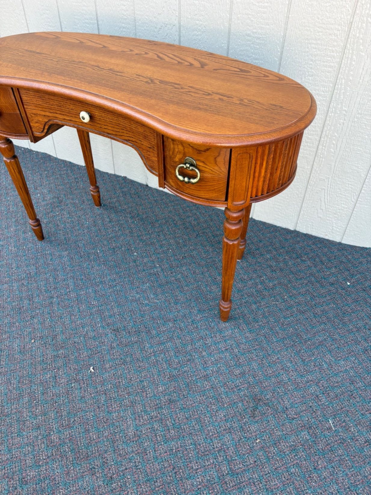 67435 Lexington Oak Kidney Desk with Brass Hardware