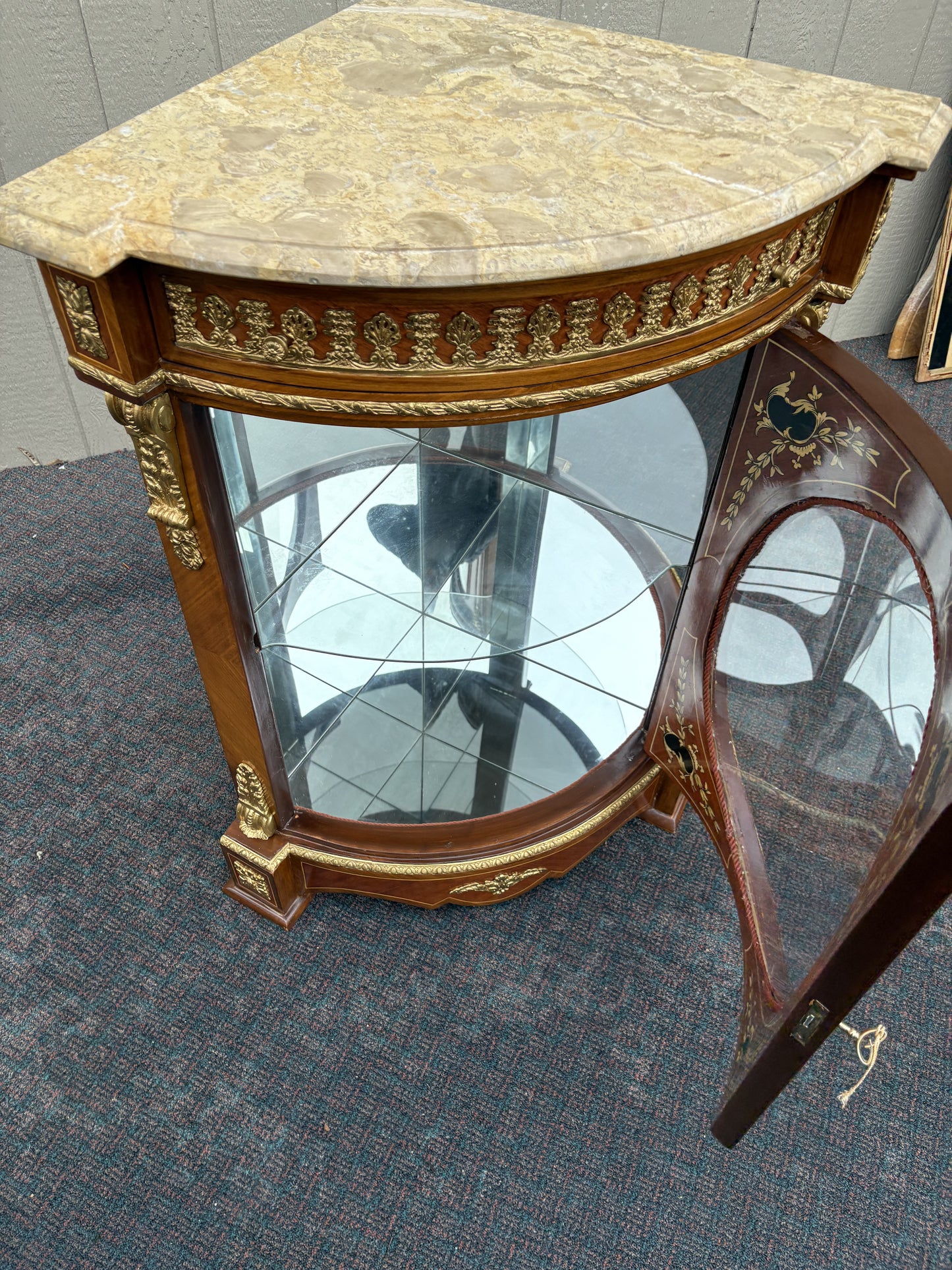Elegant Marble Top Corner Cabinet with Ormolu Accents