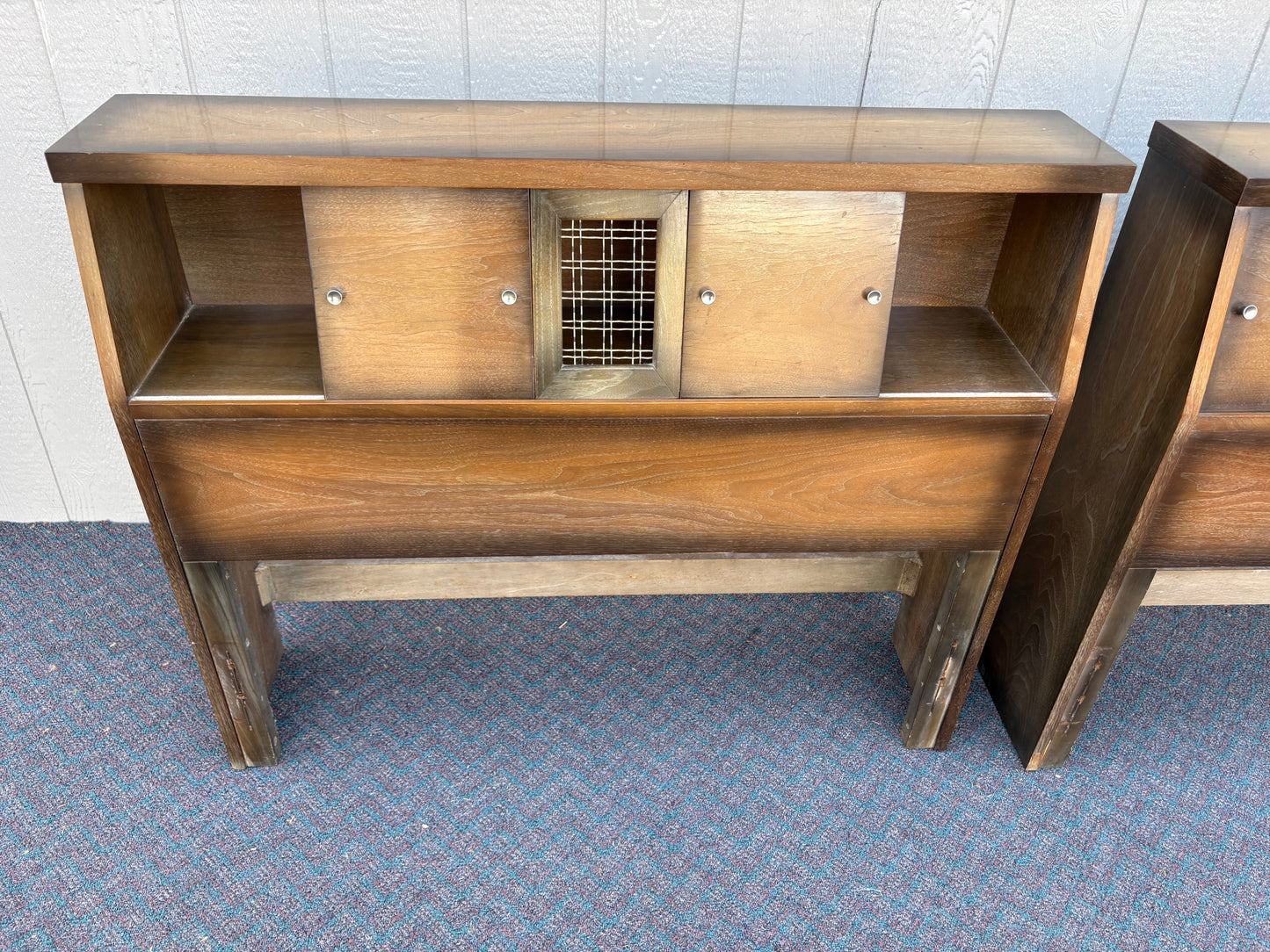 67685 Pair of Mid-Century Modern Bookcase Twin Size Headboards in Warm Wood