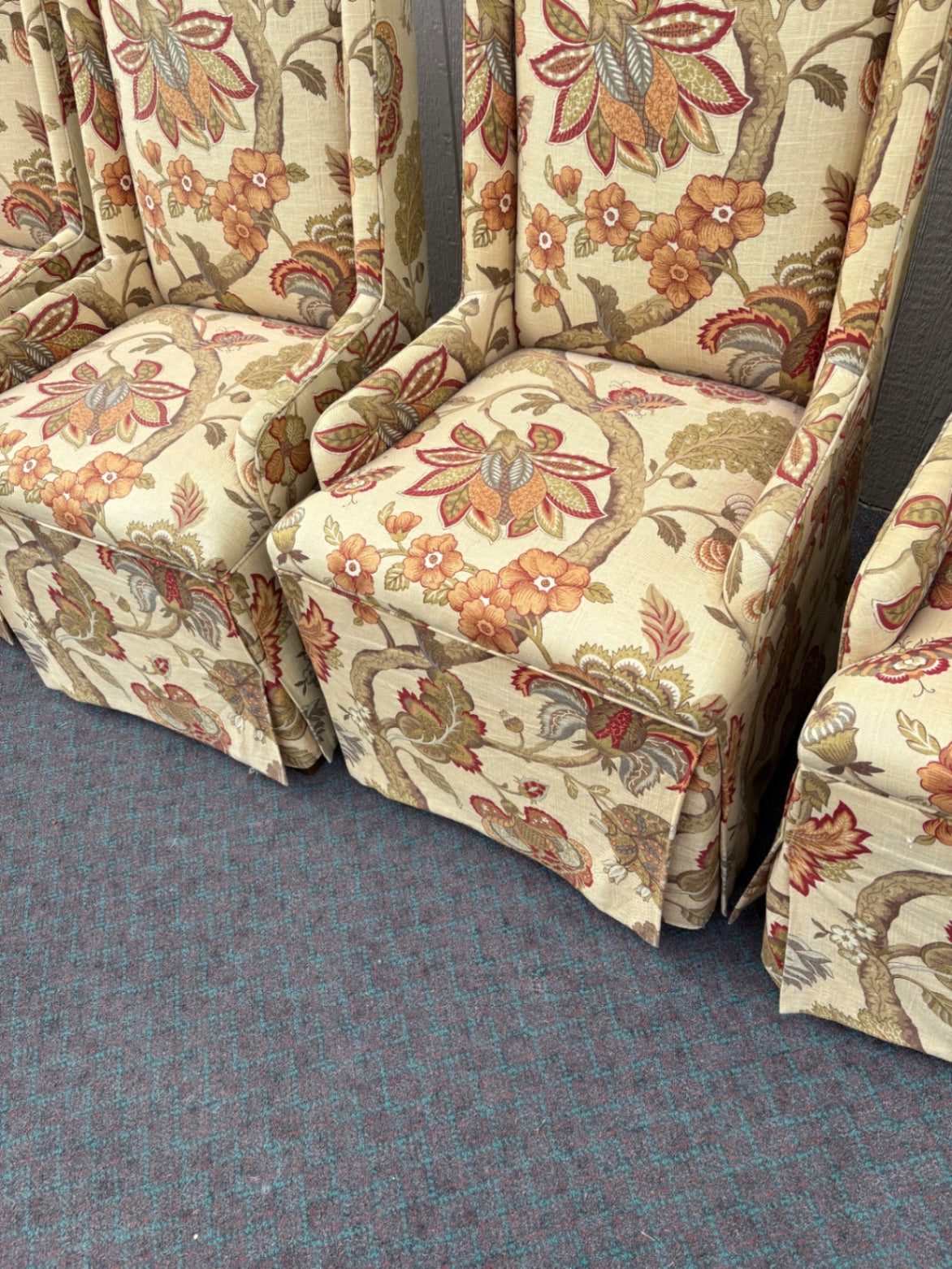 68124  Set of 6 Highland House Upholstered Dining Chairs, Floral Pattern