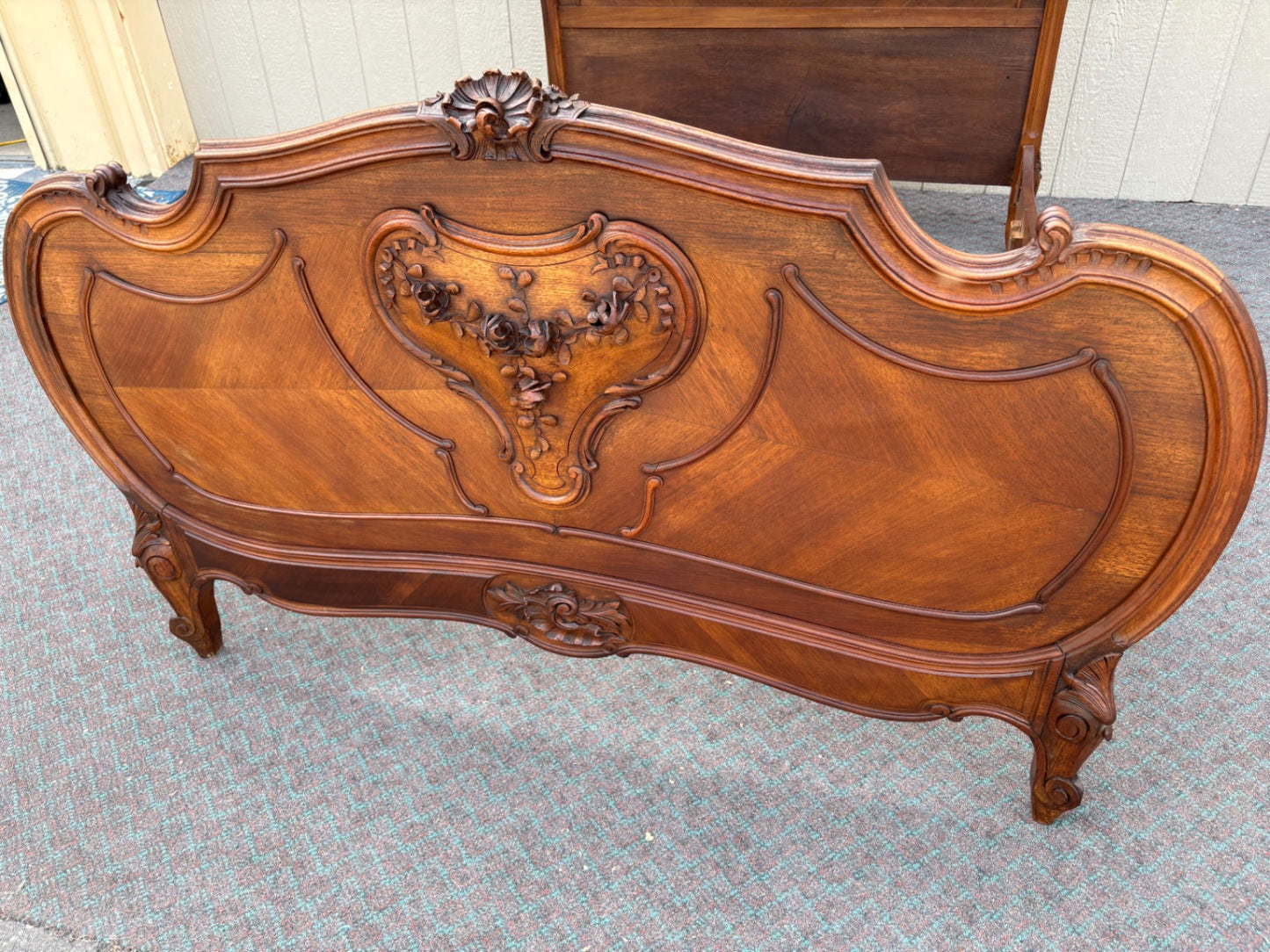 68044  Antique French Queen Size Bed Frame with Ornate Carvings
