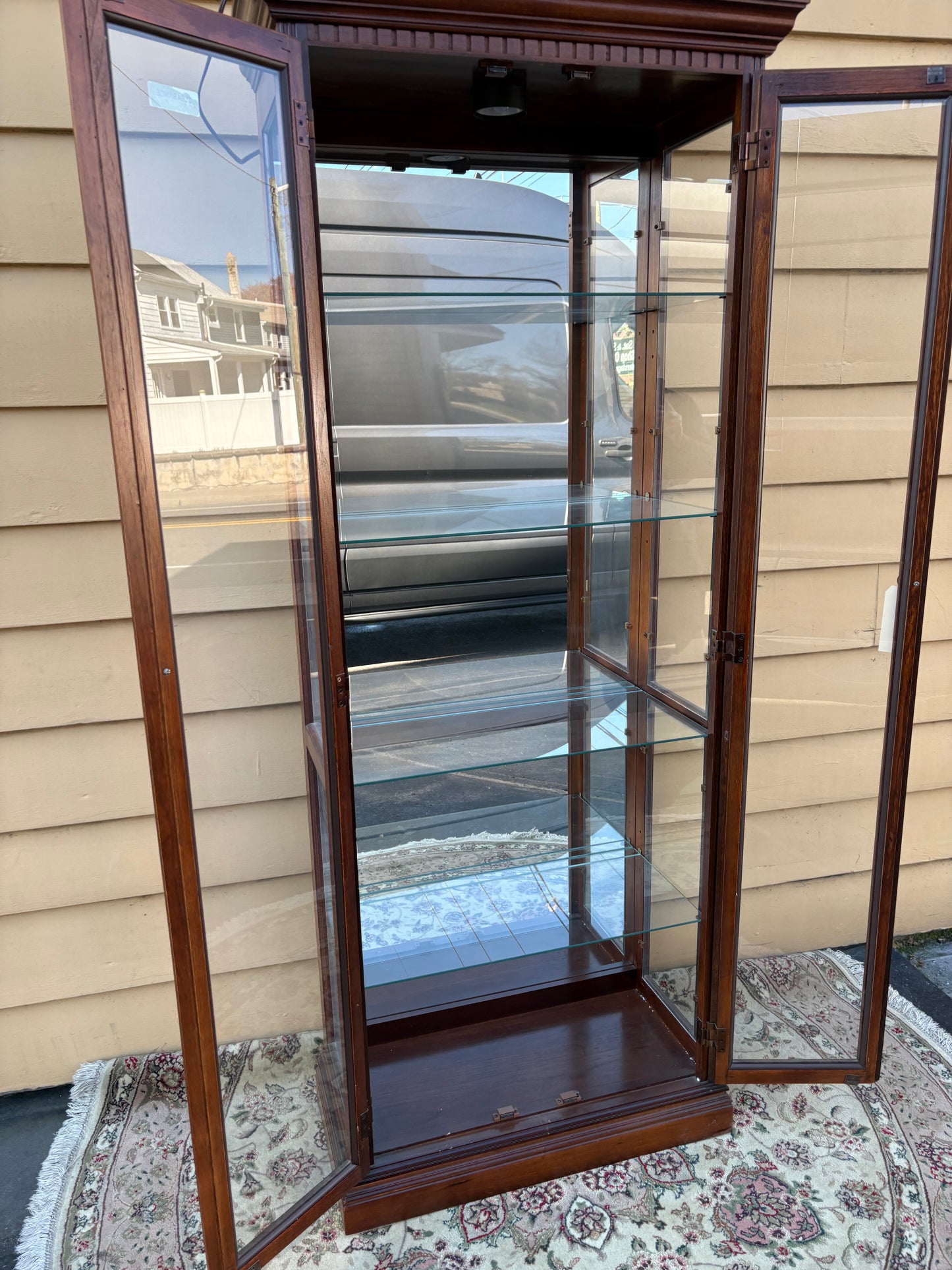 67787 Elegant Glass Display Curio Cabinet with Mahogany Finish