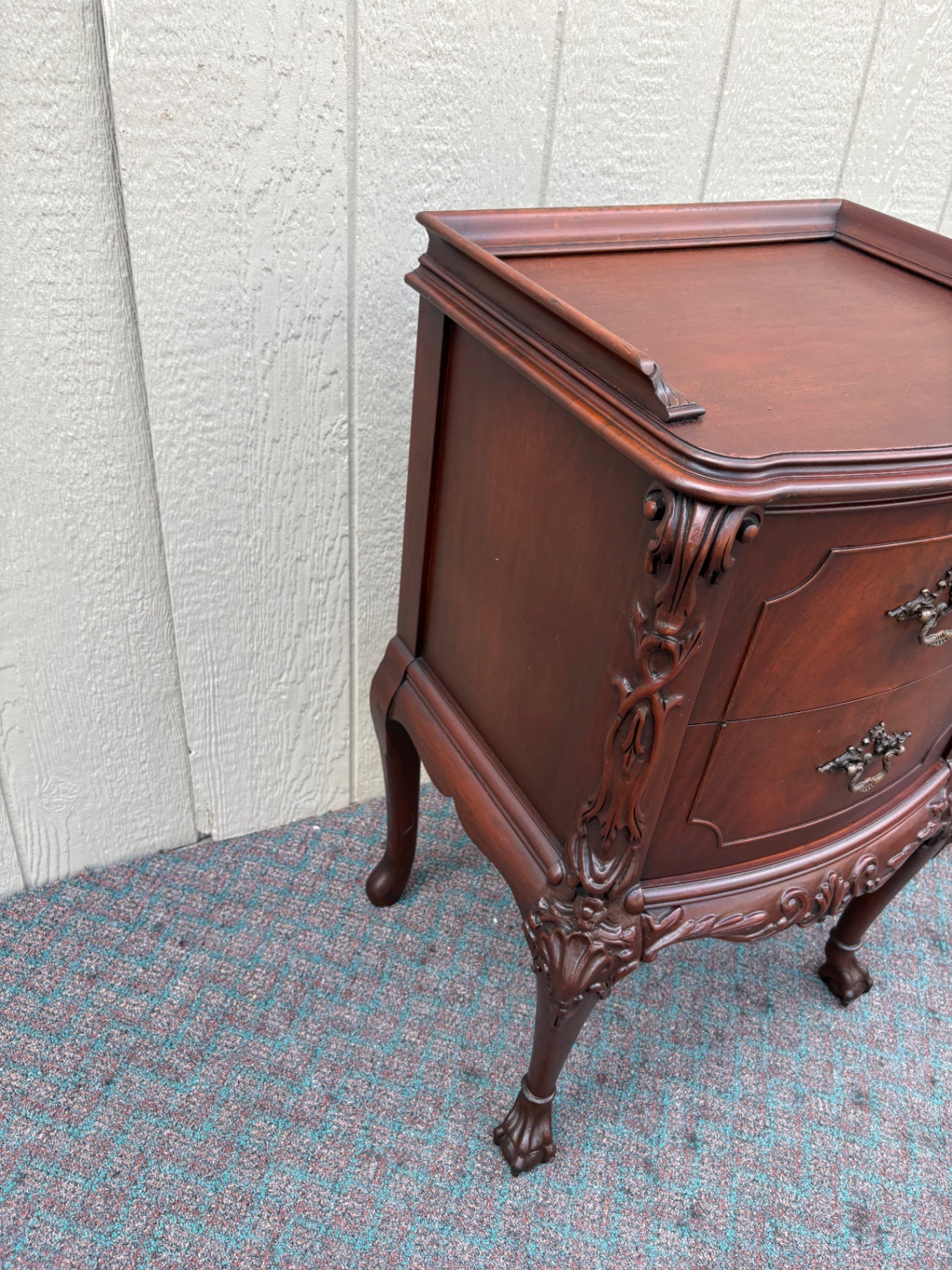 67928 Antique Mahogany Nightstand with Ornate Carved Details