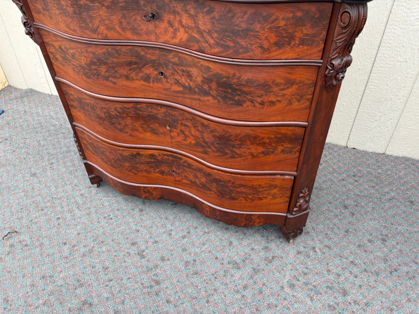 67937 Victorian Marble Top Dresser with Ornate Mirror and Carved Details