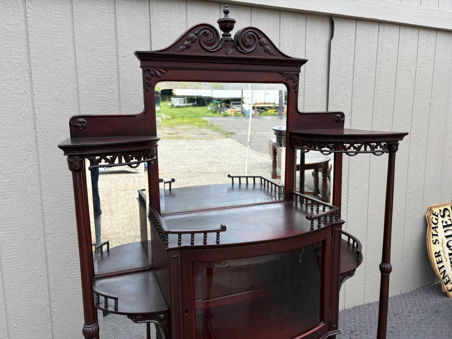 67921  Exquisite R.J. Horner Etagere Curio Cabinet in Mahogany Finish