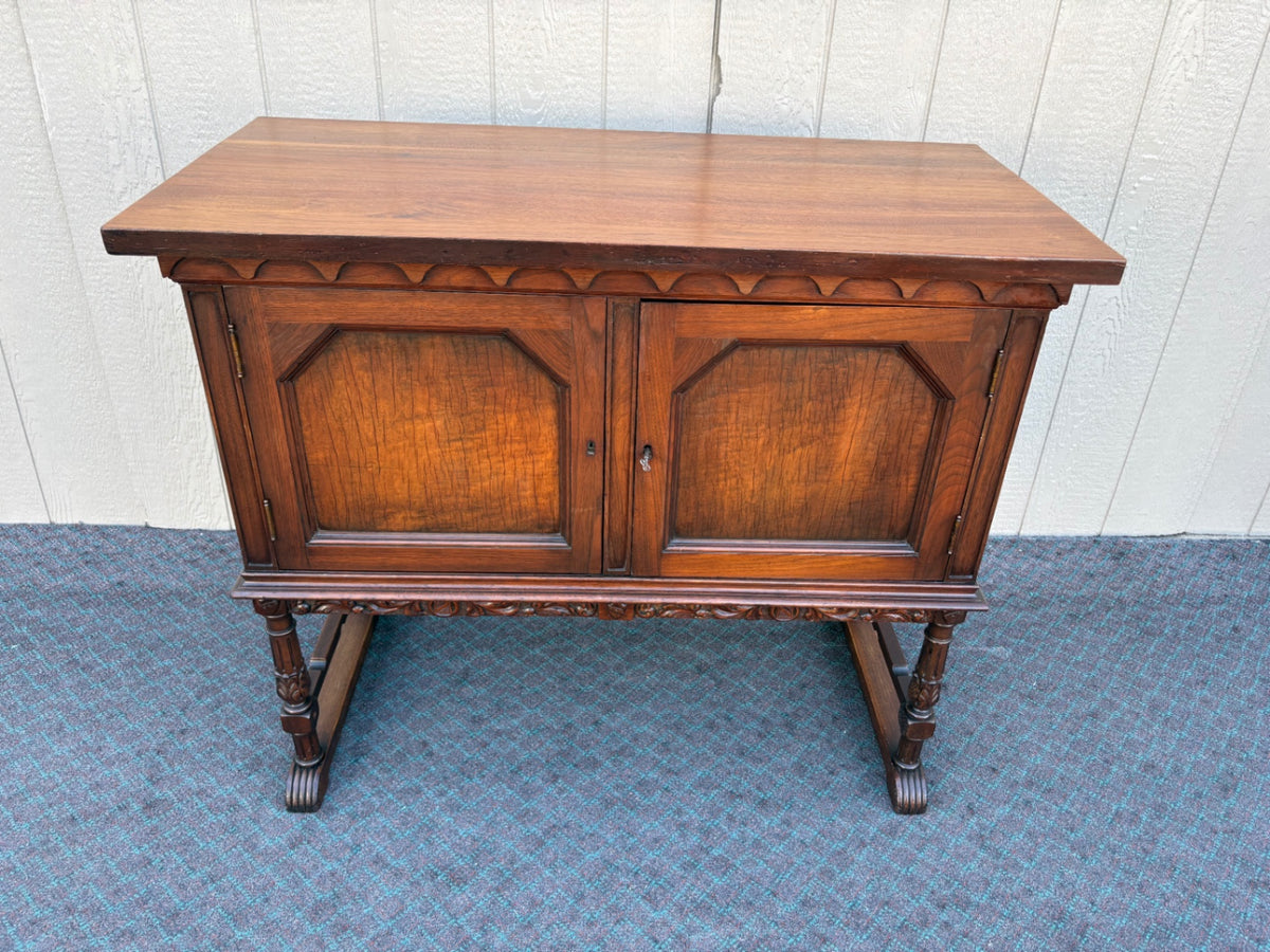 68182 Antique Walnut Server with Carved Detailing, Early 20th Century
