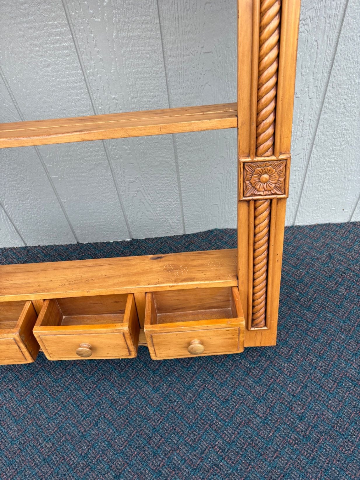 67550 Hand-Carved Wood Wall Shelf with Drawers, Ornate Vintage Style