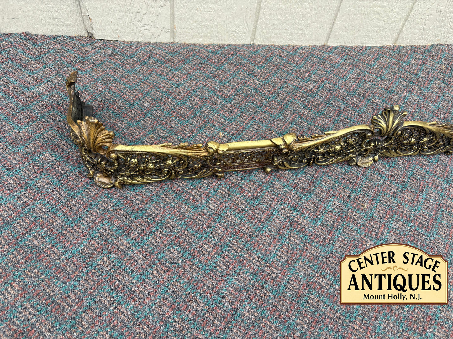 67713 Ornate Victorian Brass Fireplace Fender with Intricate Detailing