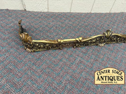 67713 Ornate Victorian Brass Fireplace Fender with Intricate Detailing