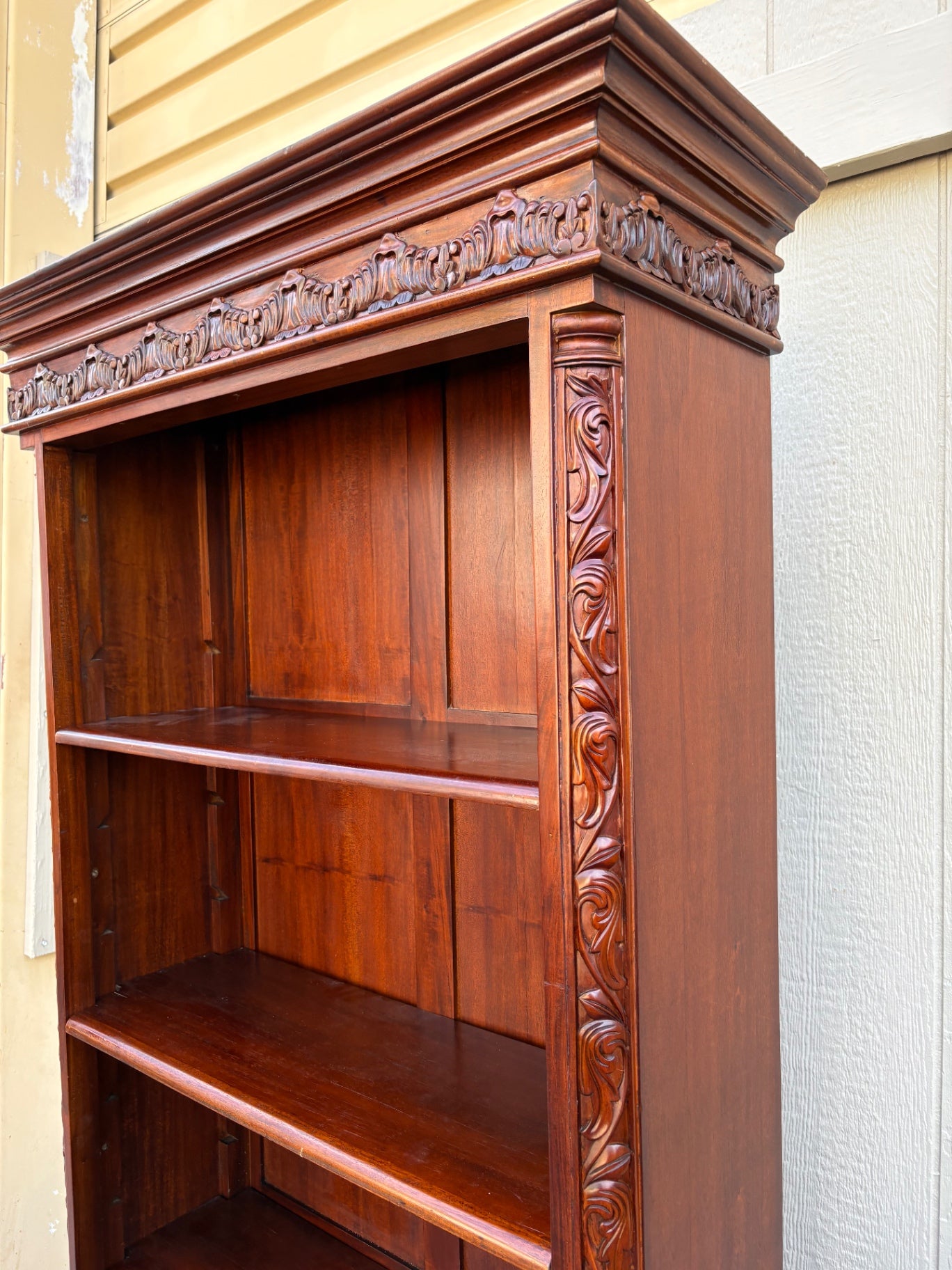 67941 Ornate Mahogany Chippendale Bookcase with Claw Feet and Drawers