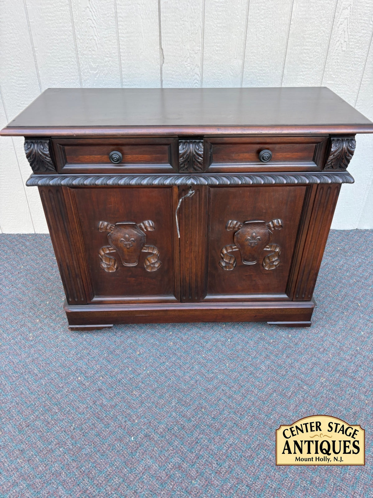 68013  Antique Mahogany Cabinet with Ornate Carved Details