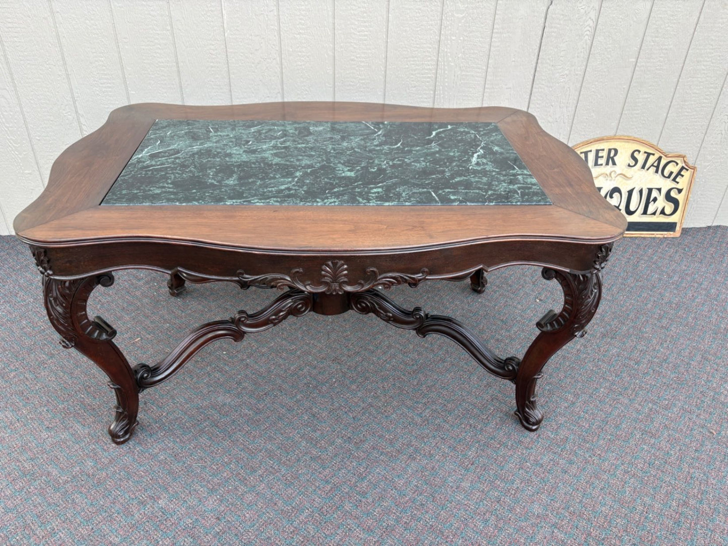 67418 Victorian Mahogany Table with Green Marble Top