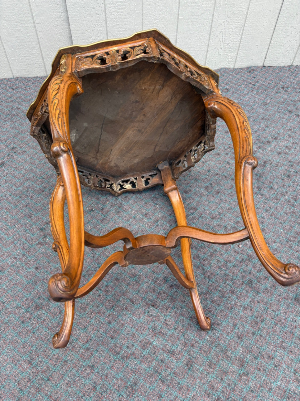 67987 Ornate French Louis XV Style Inlaid Walnut Side Table