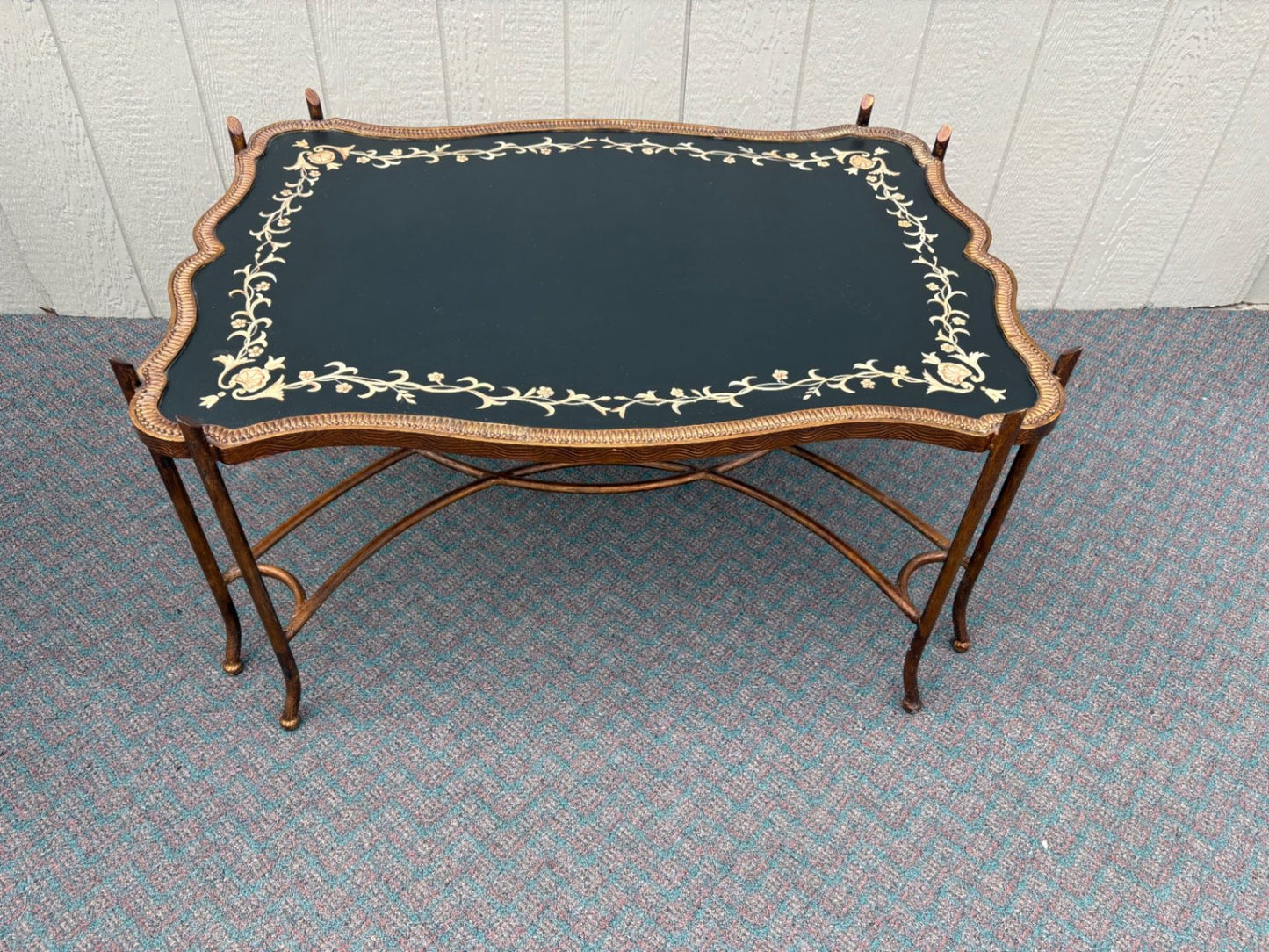 67617 Vintage French Style Coffee Table with Painted Floral Design