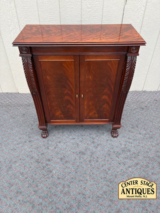 68003 Antique Mahogany Cabinet with Claw Feet and Carved Details