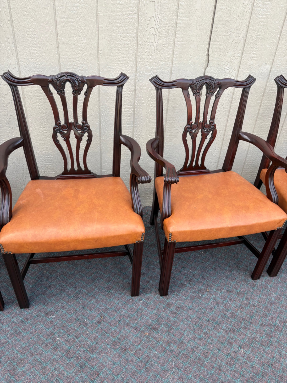 66988  Set of 6 Charak Dining Chairs, Chippendale Style, Mahogany