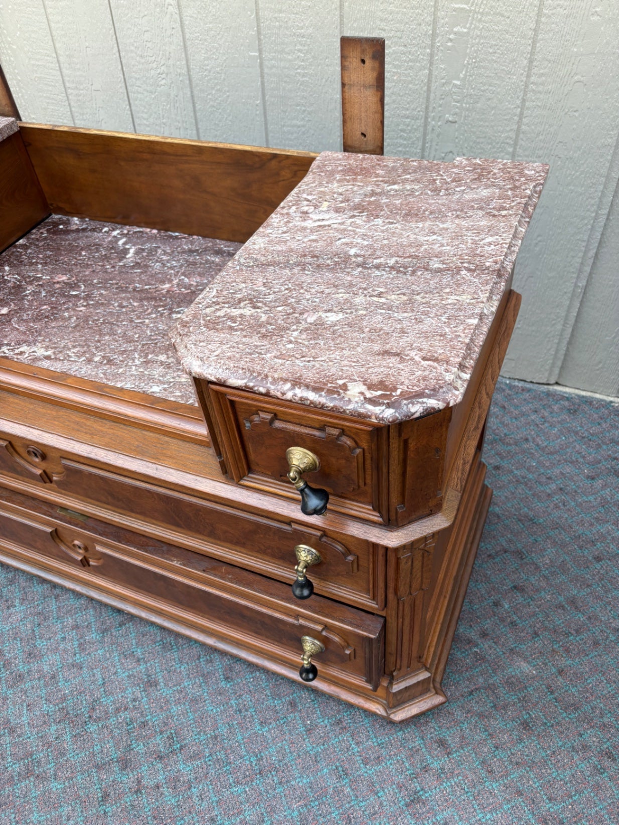 68016 Victorian Marble Top Dresser with Ornate Mirror and Drawers