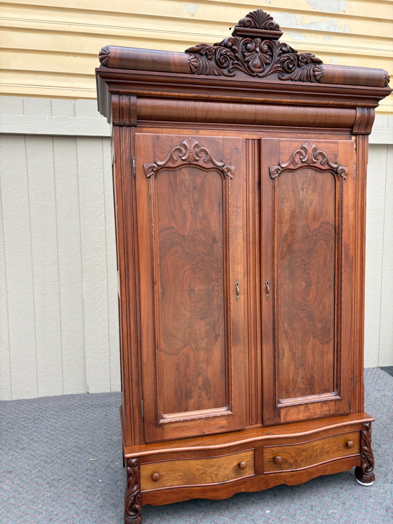 67752  Victorian Mahogany Wardrobe with Ornate Carvings and Drawers