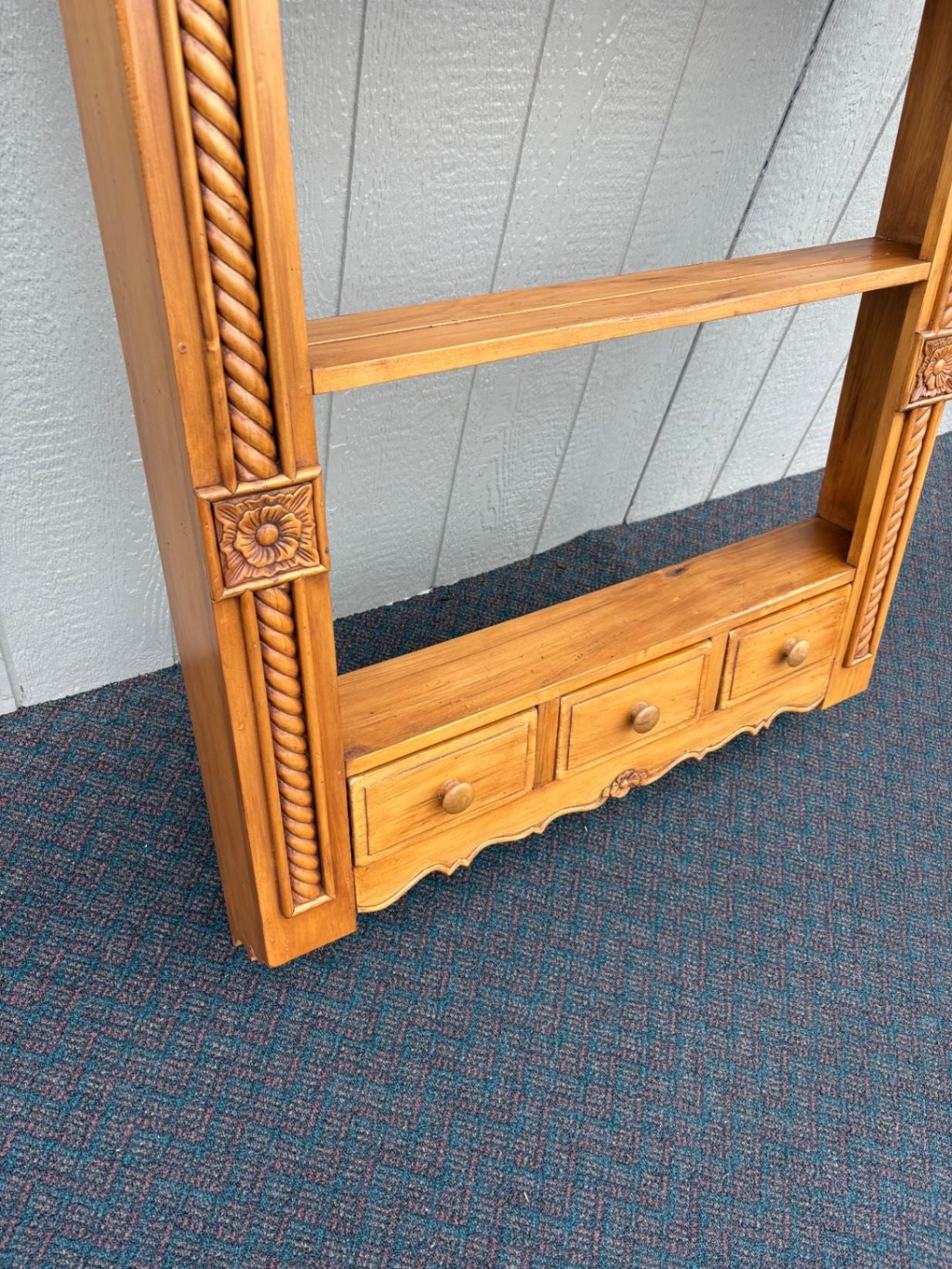 67550 Hand-Carved Wood Wall Shelf with Drawers, Ornate Vintage Style