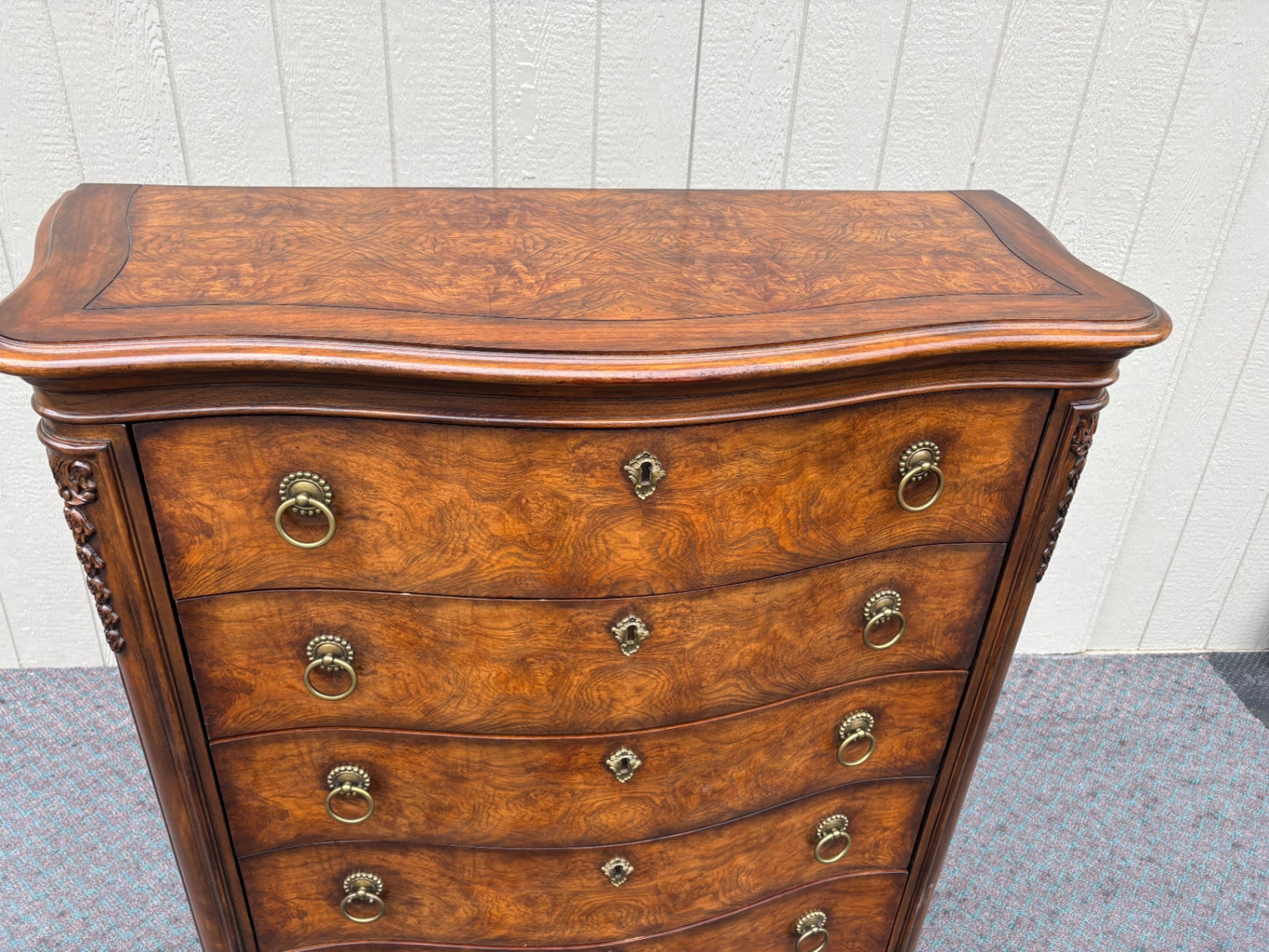 68019 Henredon Vintage High Chest Dresser with Burl Wood Inlay