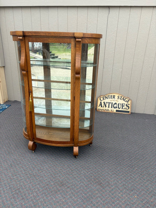 67676 Antique Oak Empire Curved Glass China Cabinet with Shelves