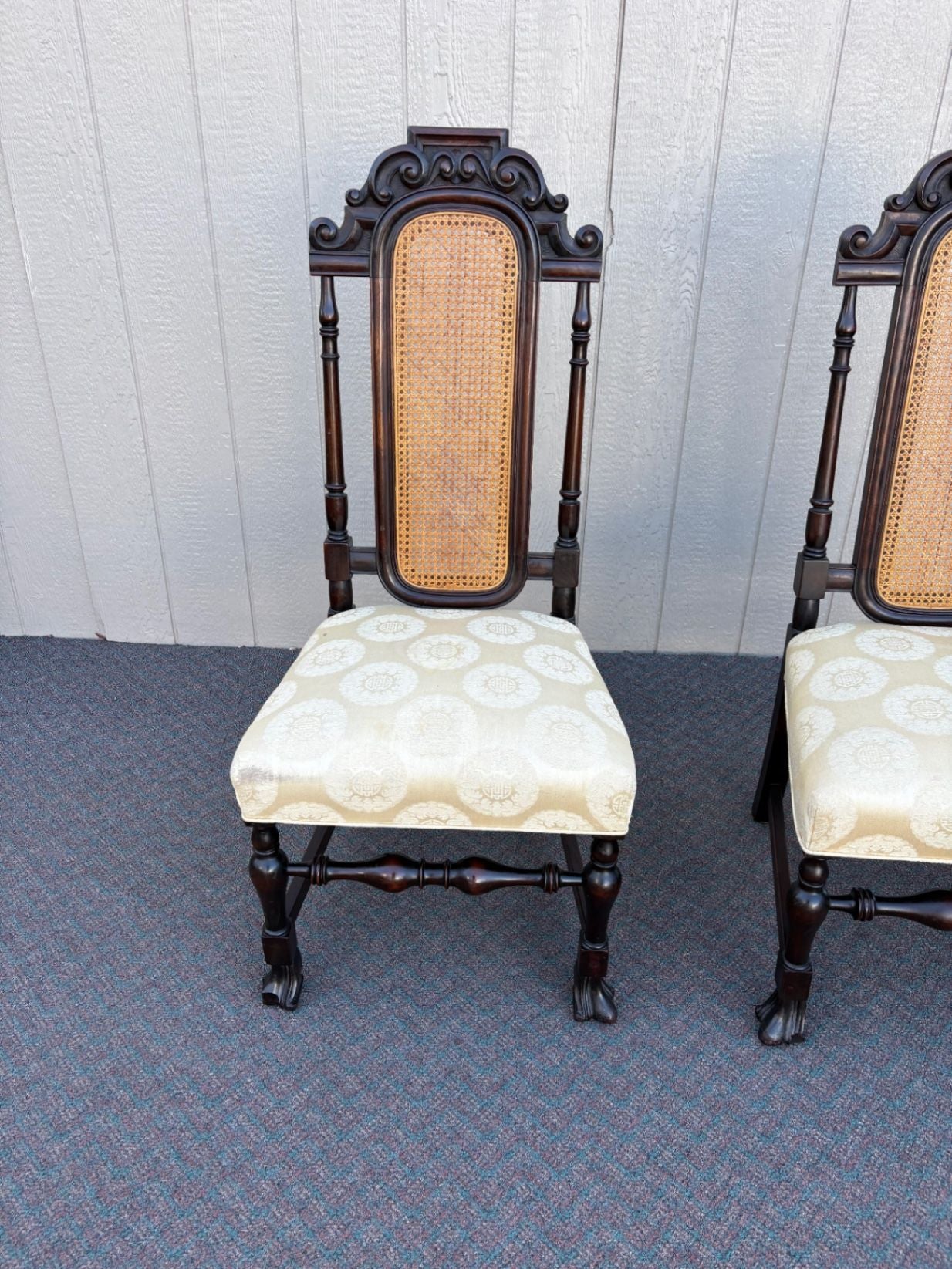 67620 Pair of Jacobean Revival Tall Back Chairs with Cane Inserts