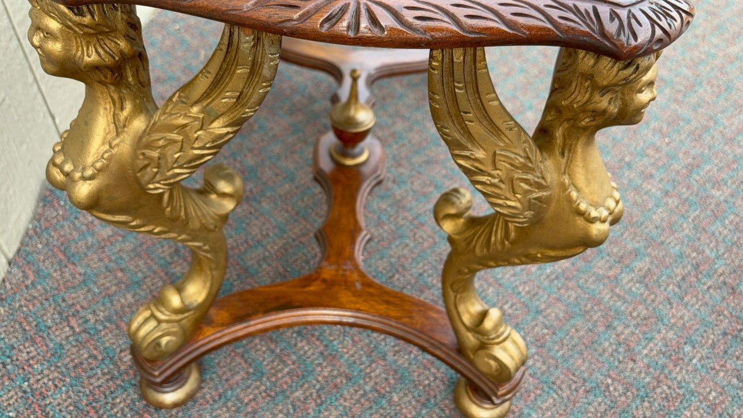 67619 Elegant Figural Carved Coffee Table with Marble Top Winged angel