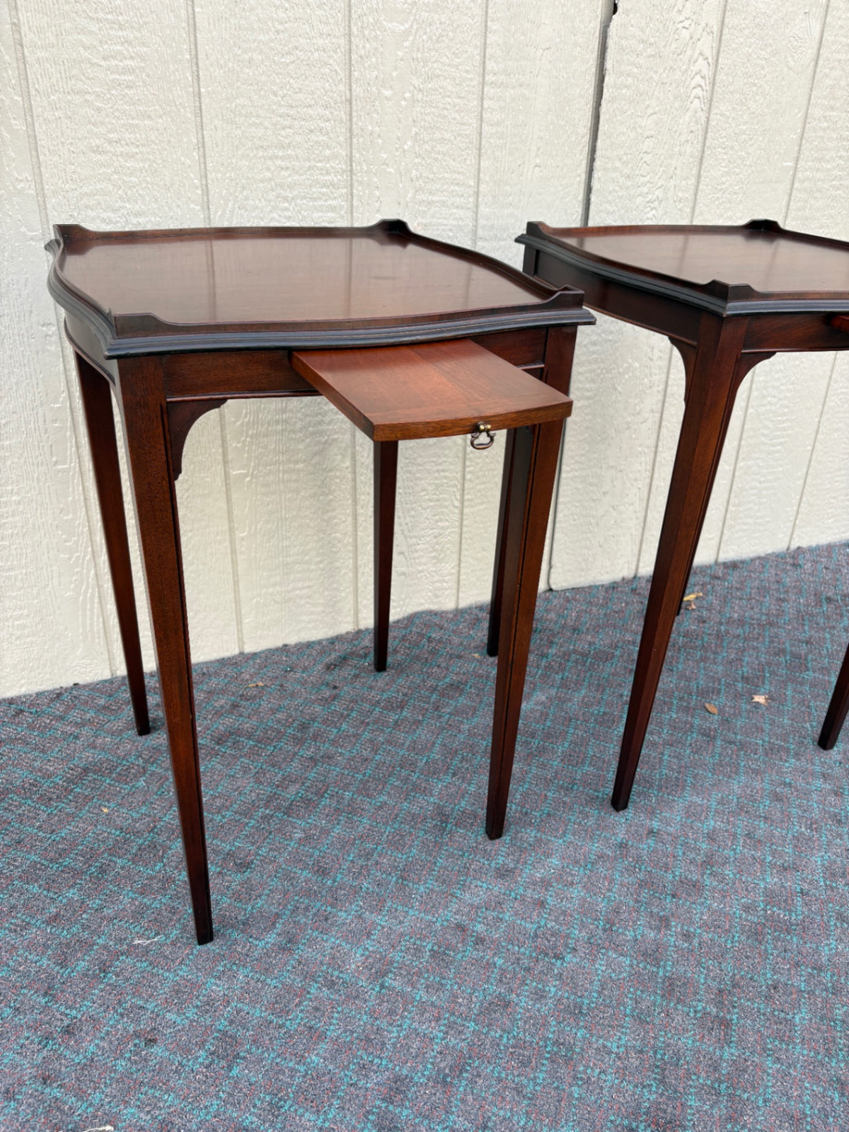 68160  Pair of Fine Arts Furniture Side Tables with Pull-Outs, Mahogany