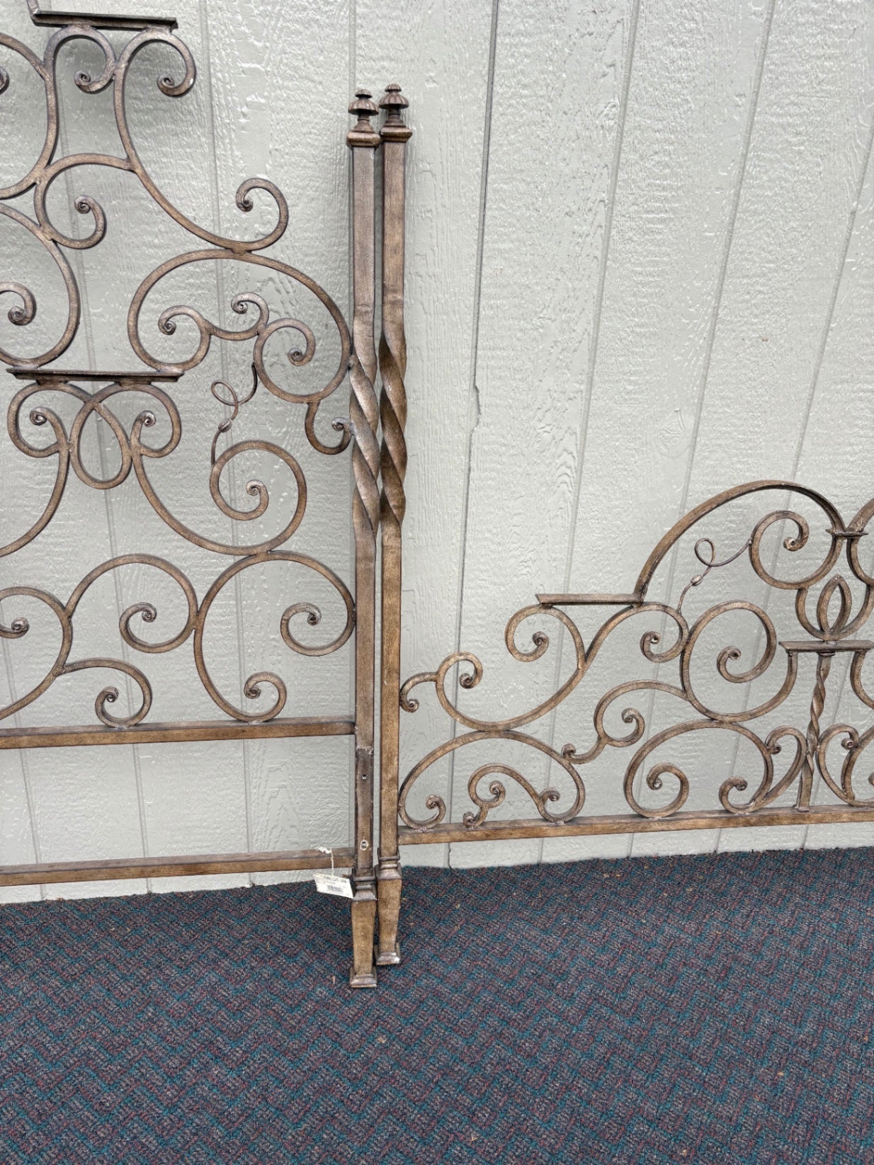67711  Ornate Iron Scrollwork Queen Bed Frame with Twisted Posts
