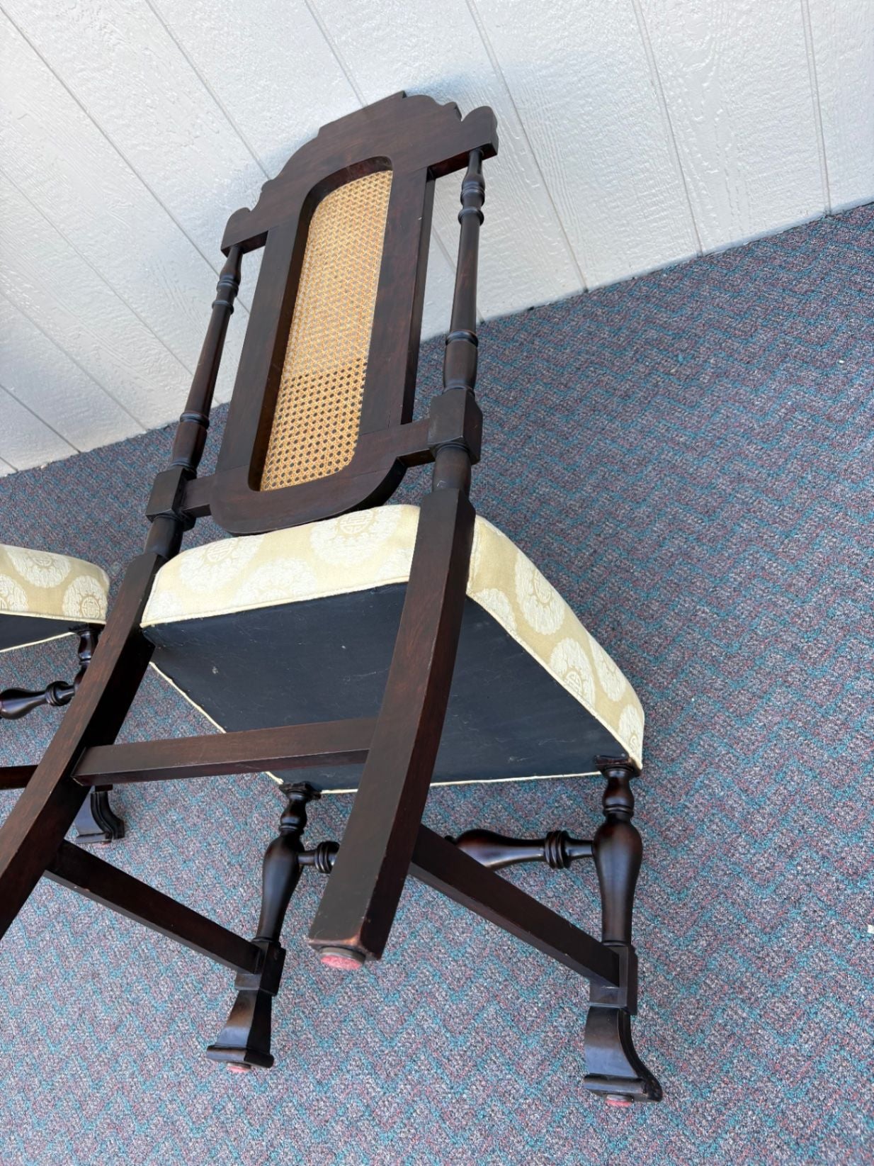 67620 Pair of Jacobean Revival Tall Back Chairs with Cane Inserts