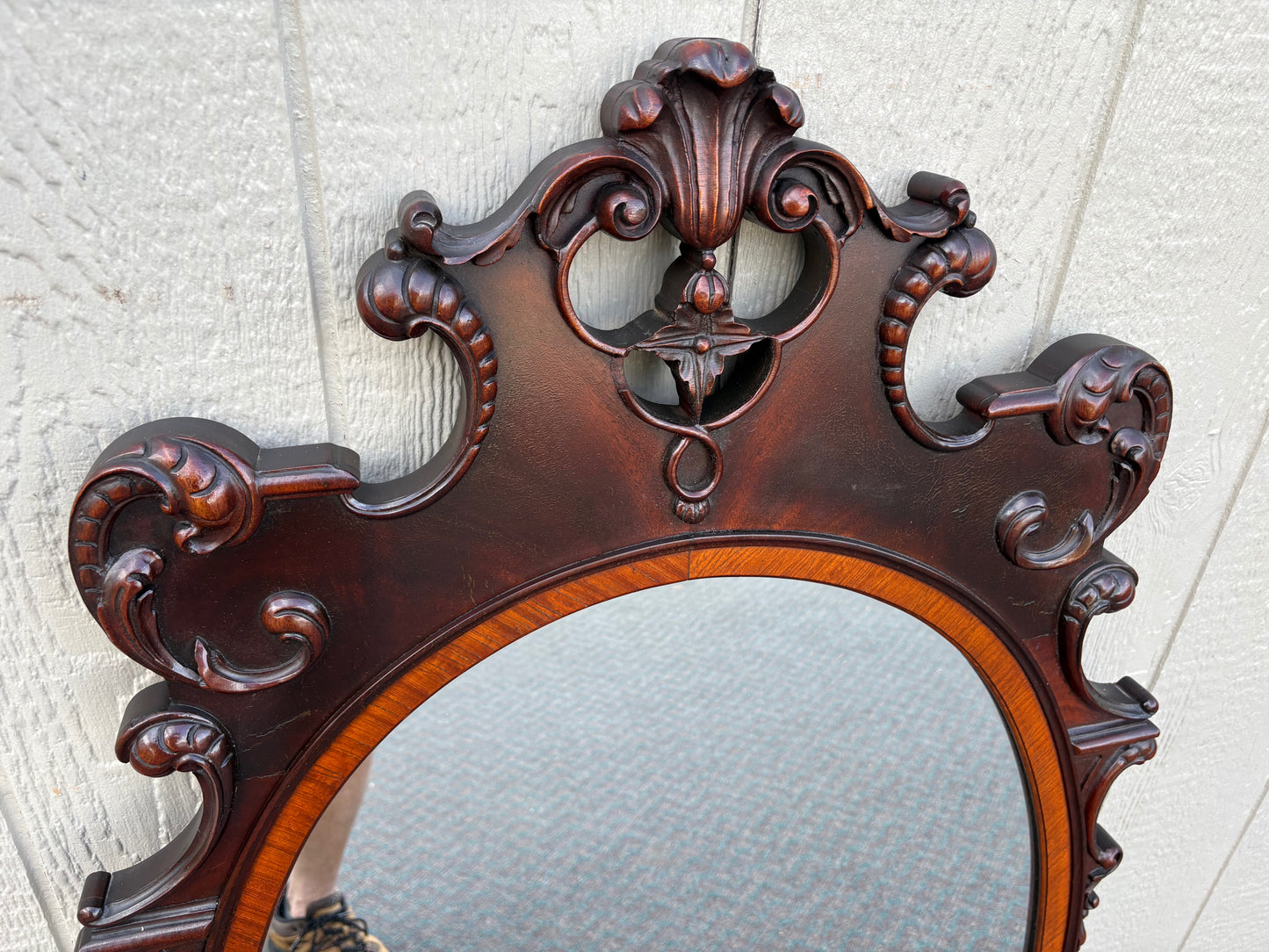 67603 Antique Mahogany Wall Mirror with Ornate Carved Detailing
