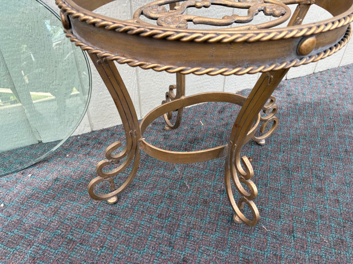68117 Elegant Round Glass Top Side Table with Ornate Metal Base