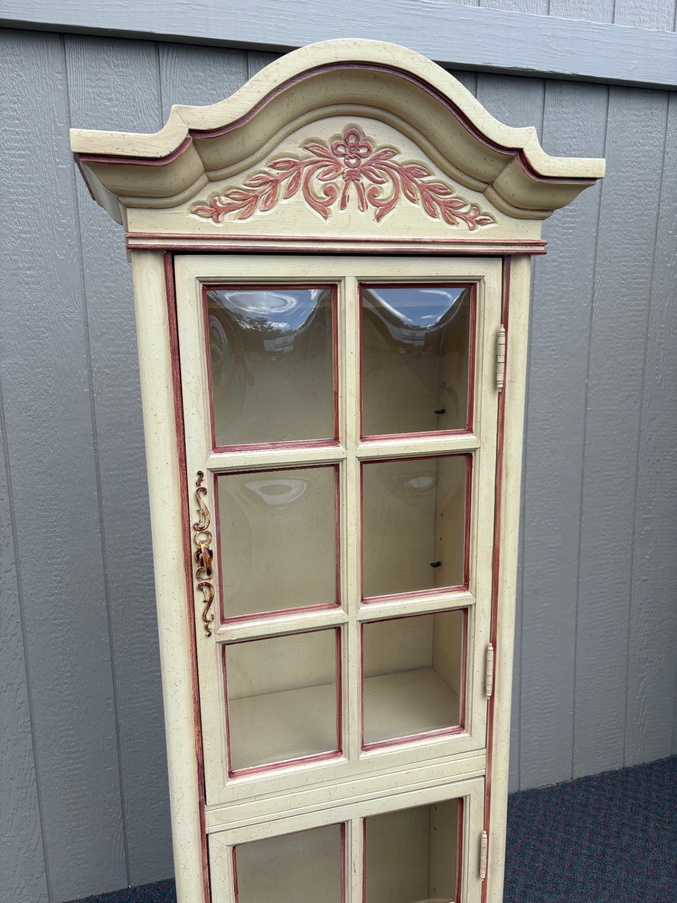 67860 Vintage French Country Curio Cabinet with Convex Glass Panels