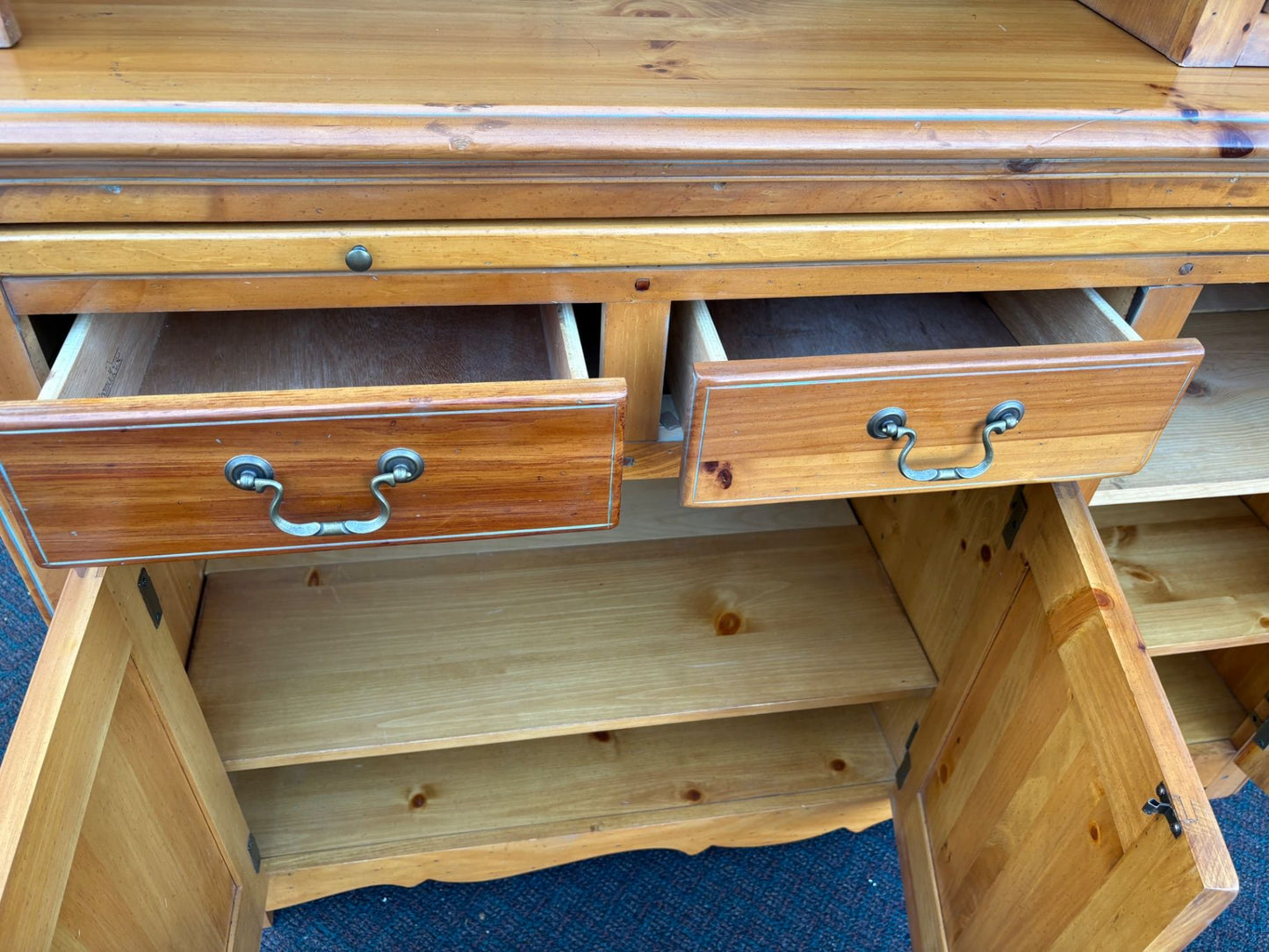 67501  Vintage Pine Two-Piece Cupboard Cabinet with Glass Doors