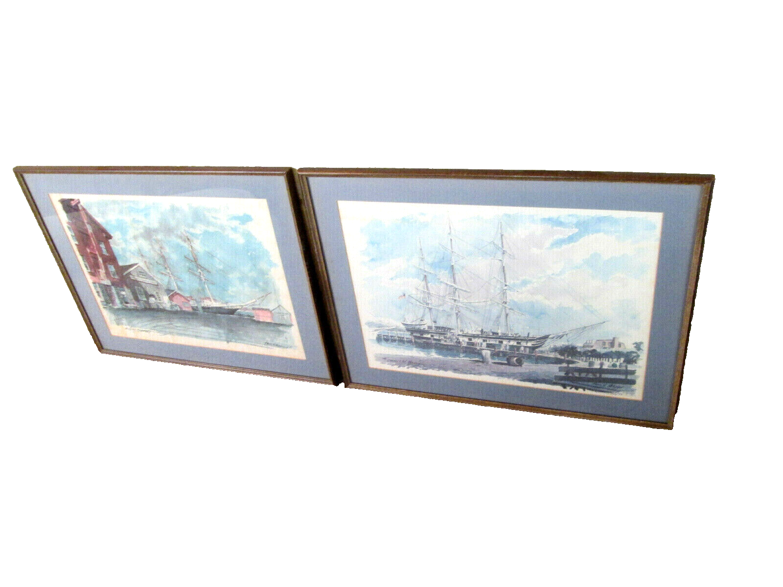 58653 Pair of Ship Watercolor Framed Prints by PAUL N NORTON SEA Scape