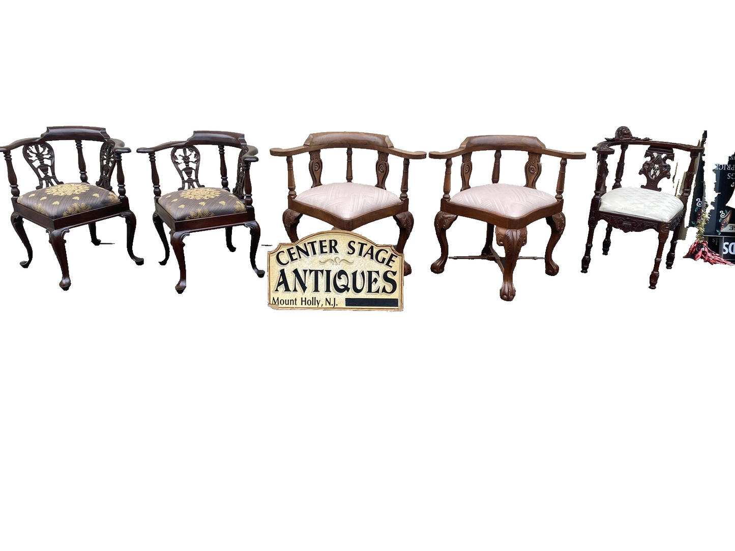 65855 Fancy Hand Carved Mahogany Figural Corner Chair