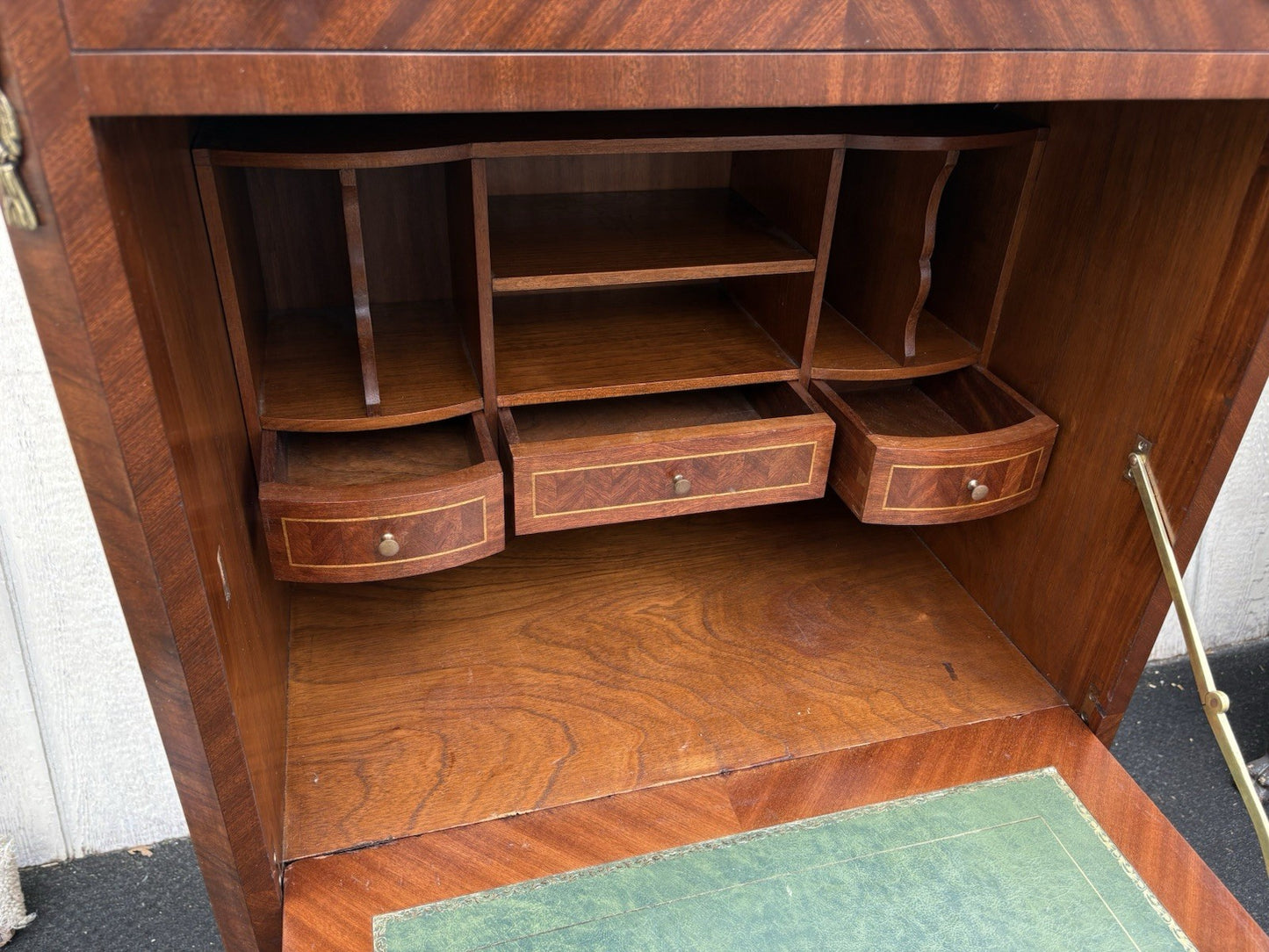 66581   Inlaid Marble Top  Louis XV Slant Front Desk Cabinet