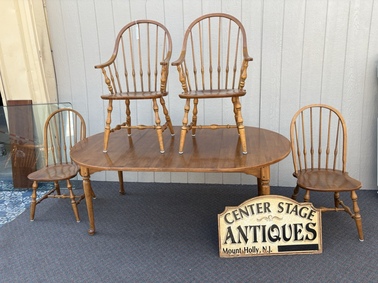 66858 ETHAN ALLEN Maple Dining Table W/ 2 Leafs + 4 Windsor Chair s