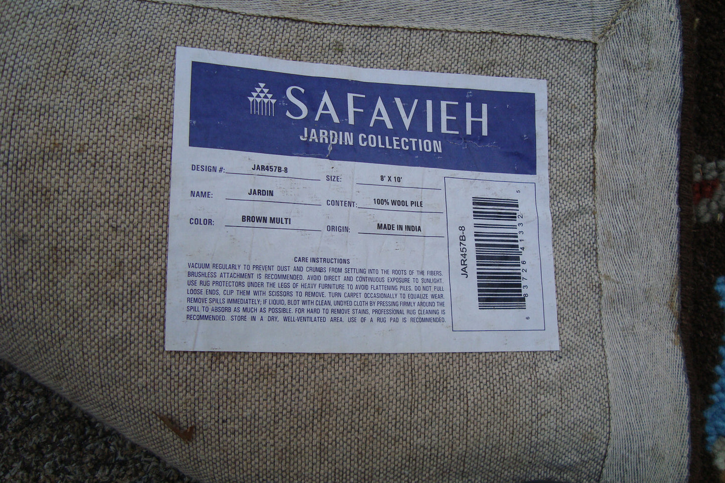 Rug 215 -  SAFAVIEH  JARDIN 100% Wool Carpet Rug  8' x 10' Size