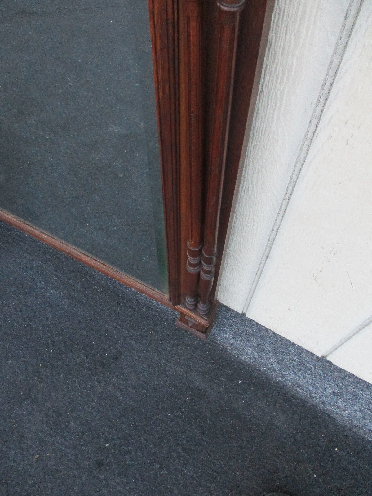 63871   Antique Oak French Hand Carved Beveled Mirror