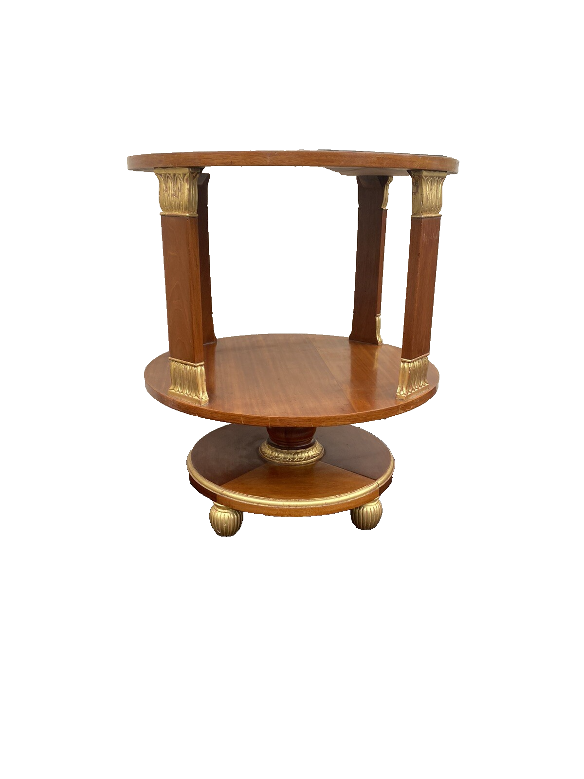 65467     Round Banded  Burled Mahogany Lamp Table Stand