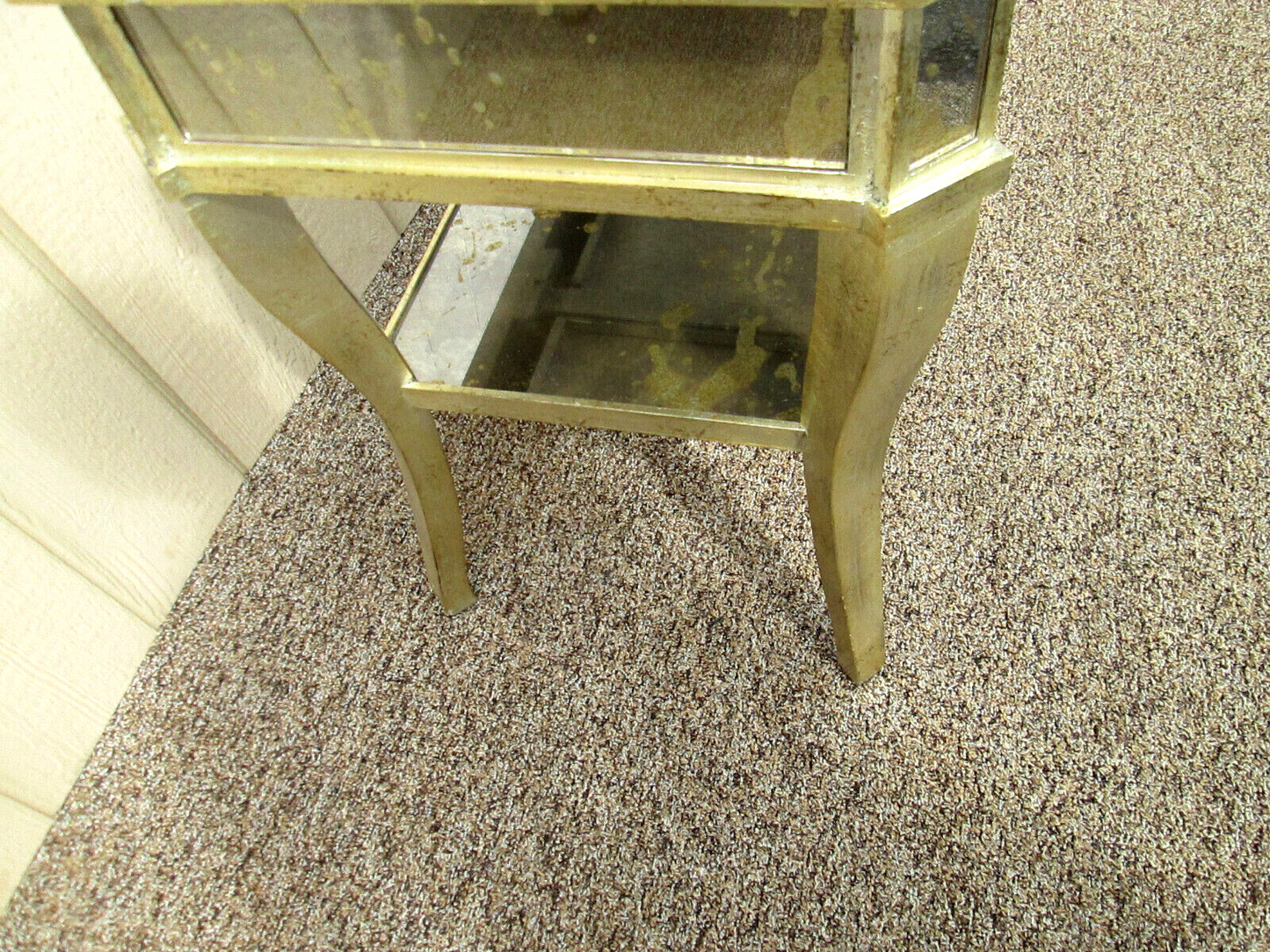 54541 Mirrored MID CENTURY Modern Glass Lamp Table Stand w/ Drawer Nightstand