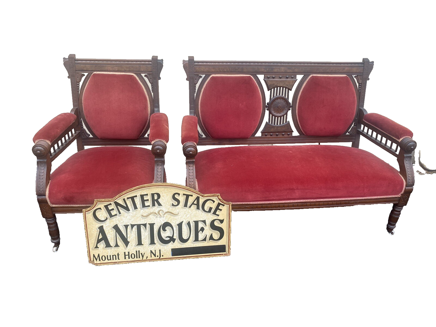 65220   Antique Victorian Settee Loveseat Couch with Chair