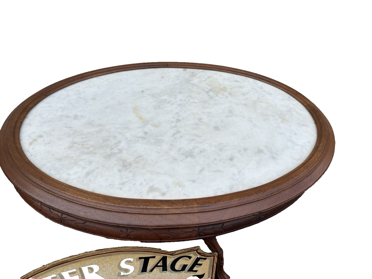 66664   Super Quality Hand Carved Marble Top Walnut Lamp Table Stand