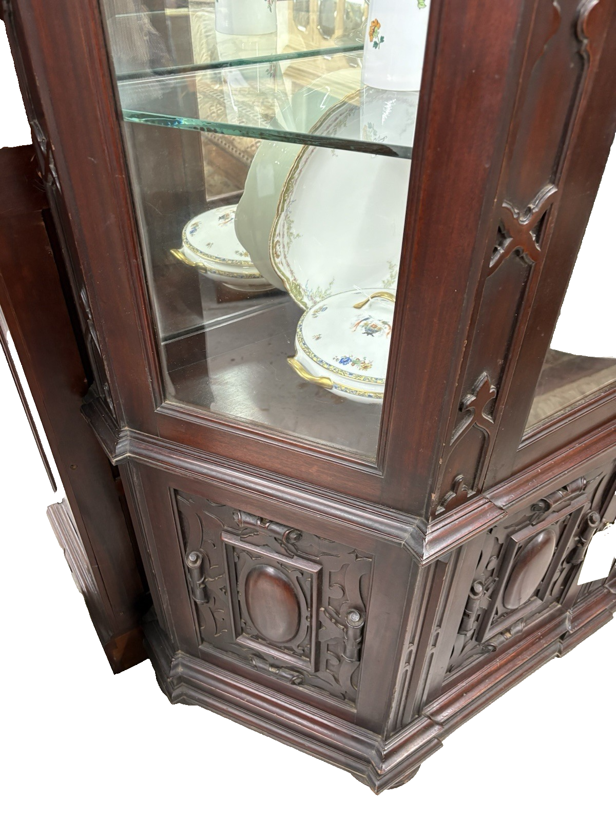 64352   Large RARE Antique Victorian Mahogany China Cabinet Curio