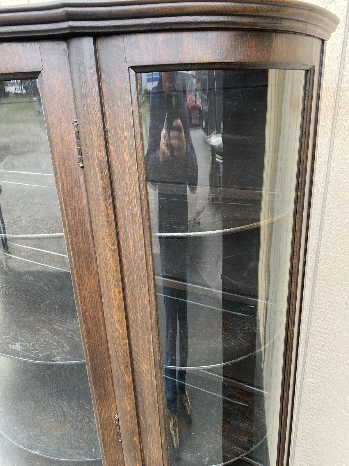 65261  Oak Victorian  Bow Glass China Cabinet Curio