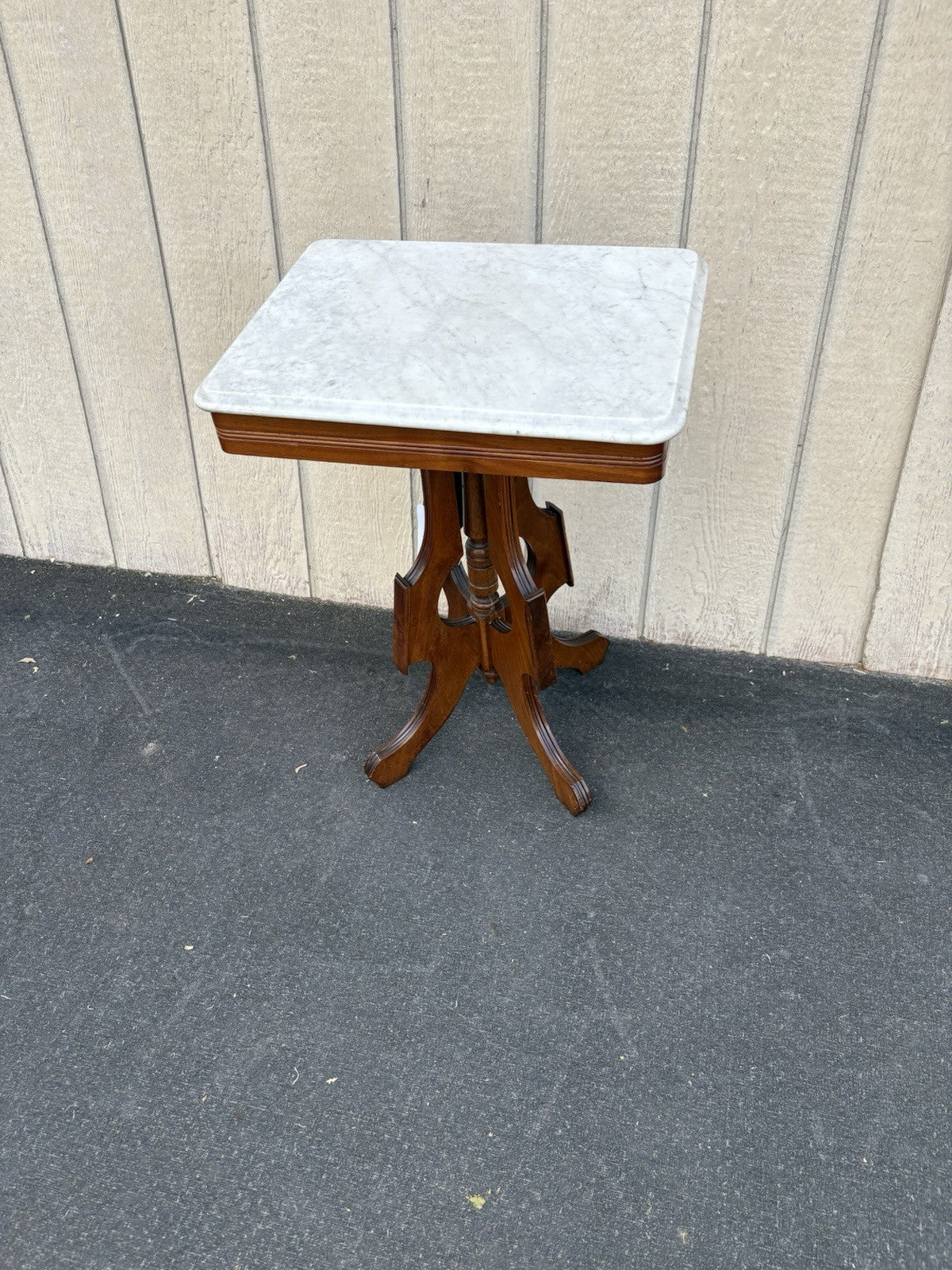 66778 Antique Victorian Walnut Marble Top Lamp Table Stand