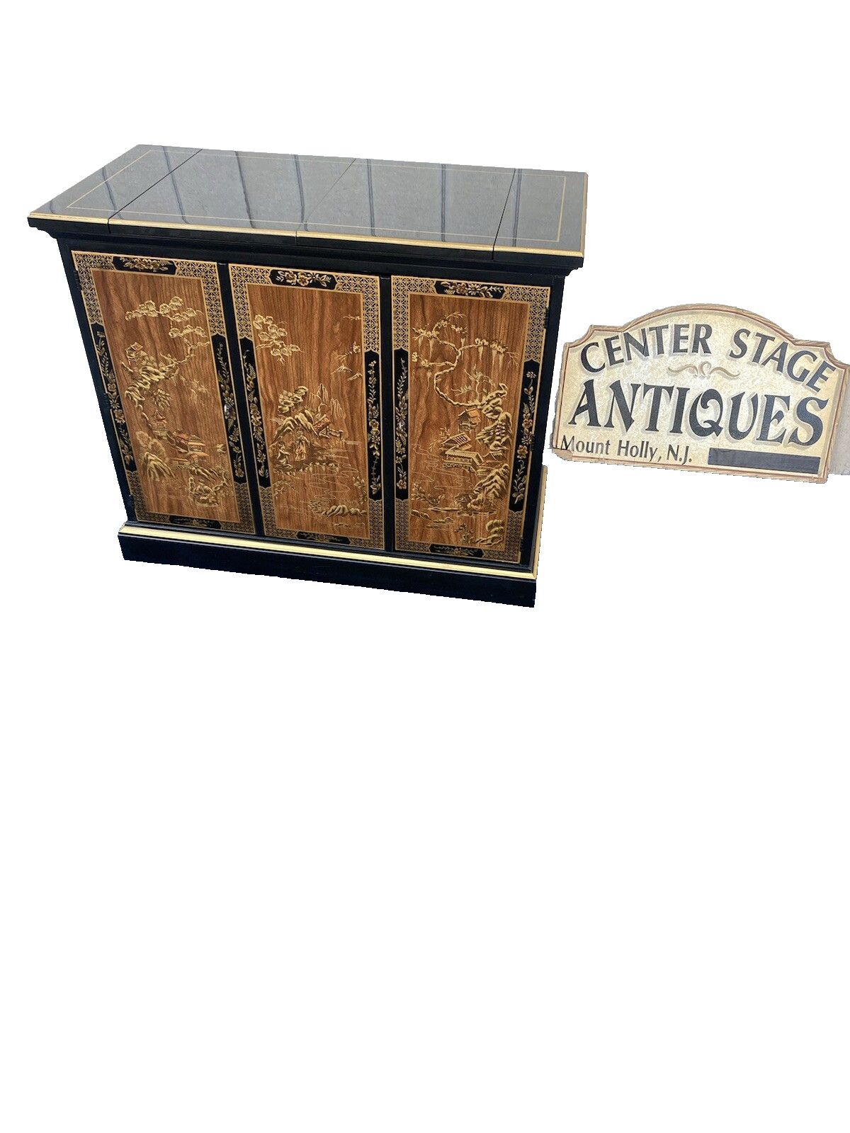 65857  DREXEL Oriental Bar Cart Server Sideboard with Flip top