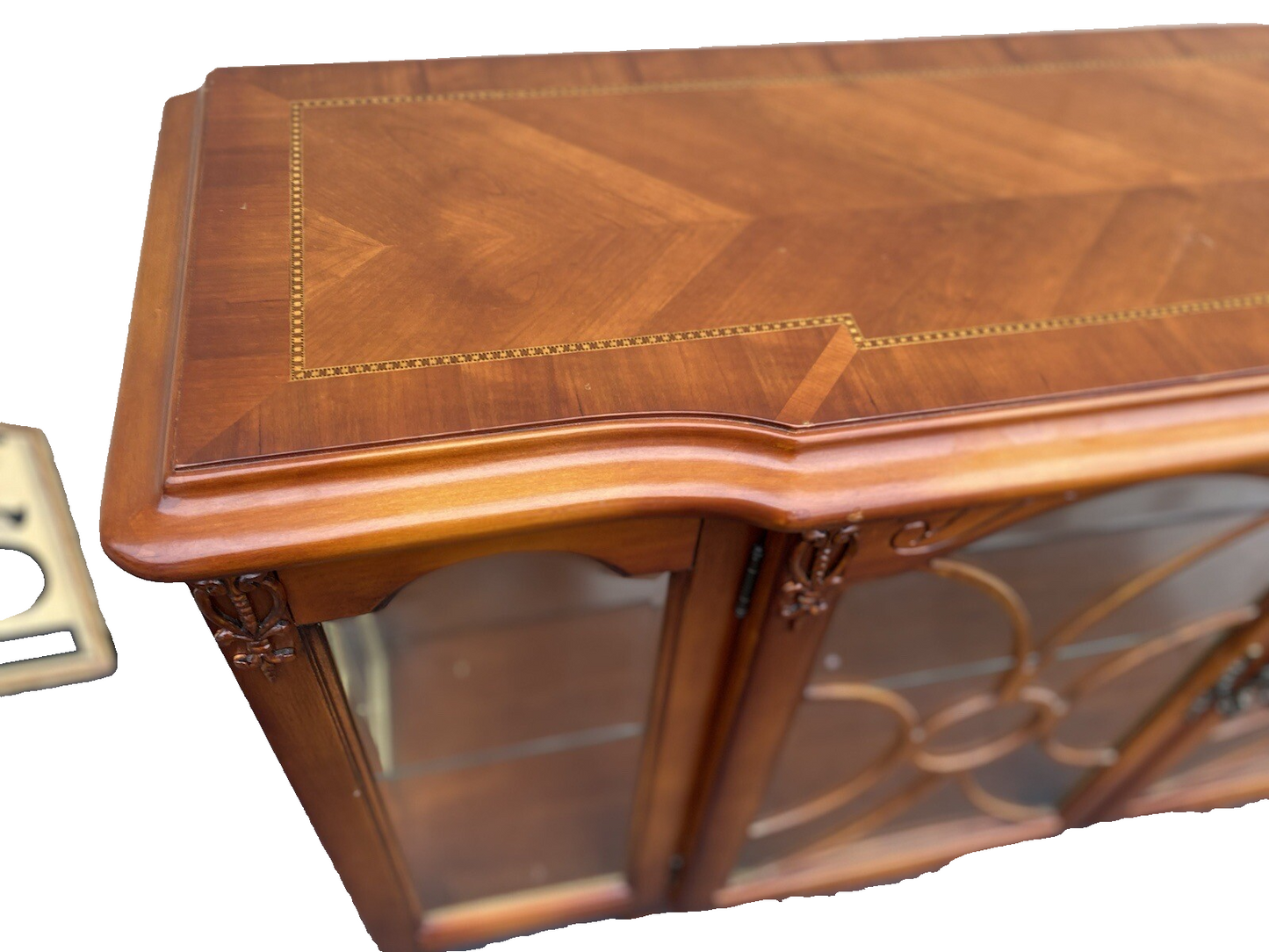 64779 Inlaid Cherry Curio Console Sideboard